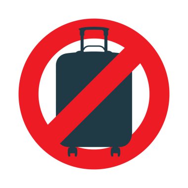 Bagaj sembolü. Kırmızı yasaklı vektör işaretli bavul. Kargoyu durdurun. Seyahat dikkat konsepti ikonu. Kümenin bir parçası.