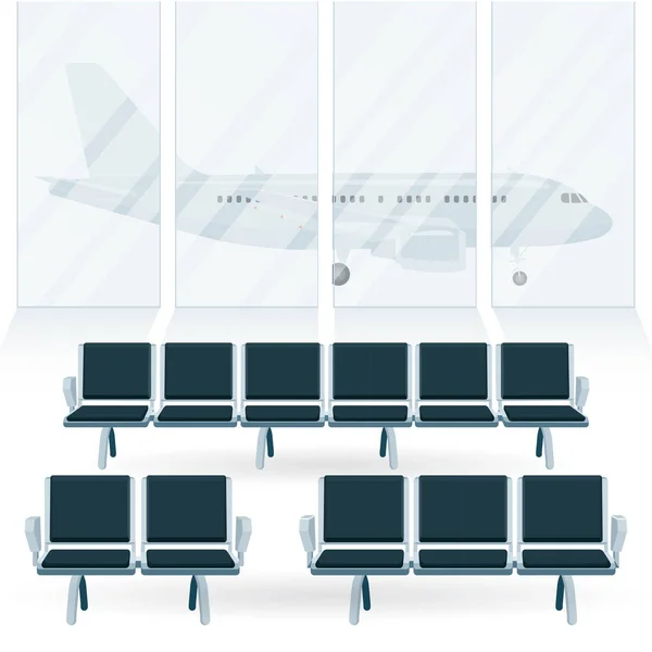 Illustration Vectorielle Aérogare Des Bancs Attente Avion Arrière Plan — Image vectorielle