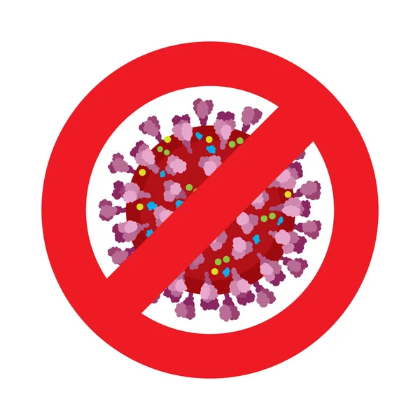Zatrzymaj Symbol Koronawirusa Covid Komórka Czerwonym Znaku Wektora Zakazu Ikona — Wektor stockowy