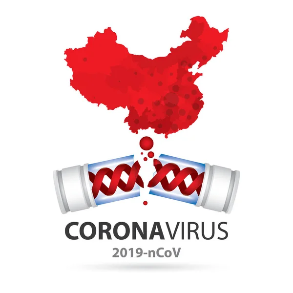 Coronavirus 2019Ncov Tubo Prueba Virus Médico Roto Mapa China Ilustración — Vector de stock