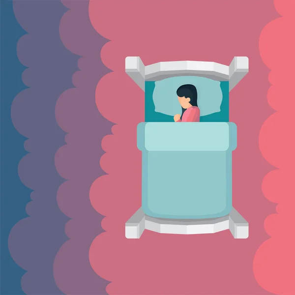 Κοιμωμένη Γυναίκα Στο Κρεβάτι Top View Διανυσματική Απεικόνιση Απομονώνονται Λευκό — Διανυσματικό Αρχείο