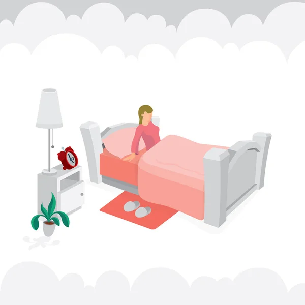 Νεράιδα Υπνοδωμάτιο Στα Σύννεφα Λευκό Κρεβάτι Σύννεφα Στο Φόντο Καλό — Διανυσματικό Αρχείο