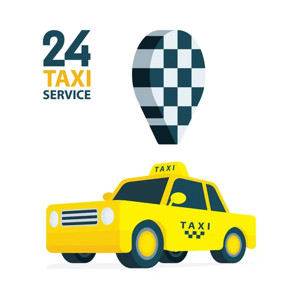 Taxi Sammlung Isometrischer Taxi Und Kartenpinvektorillustrationen Low Poly Autografik Taxibestellkonzept — Stockvektor