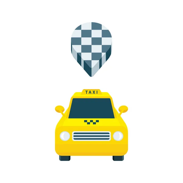出租车 等距出租汽车和地图销矢量图解收集 低聚合体汽车图形 出租车秩序的概念 成套服务的一部分 — 图库矢量图片