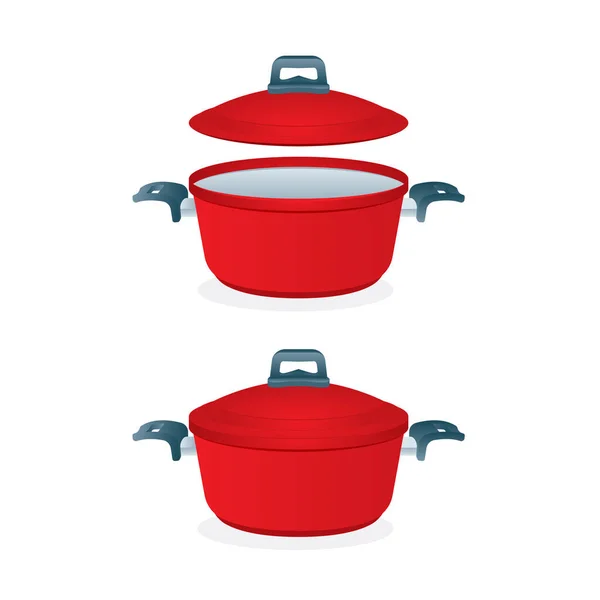 Кастрюля Реалистичная Векторная Иллюстрация Кастрюли Красная Кастрюля Кухонный Прибор Иконы — стоковый вектор