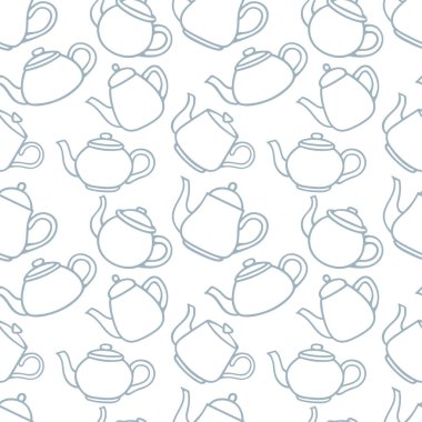- Çay. Çaydanlıklar kusursuz bir şekilde çizilmiş. Retro kettles çizimi sonsuz desen çiziyor. 