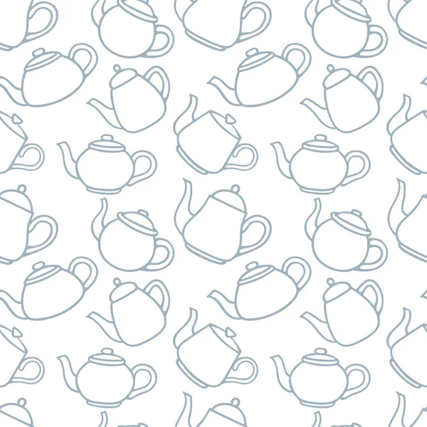 Tea Teapots Hand Drawn Seamless Pattern Retro Kettles Sketch Drawing — Stock Vector