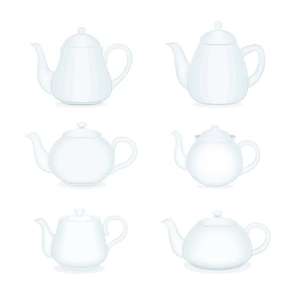 Çaydanlık Kettles Vektör Çizimleri Ayarlandı Klasik Çaydanlık Gerçekçi Ikon Koleksiyonu — Stok Vektör