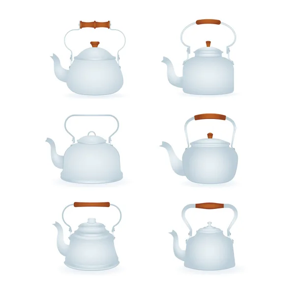 Чай Набор Векторных Иллюстраций Чайника Чайник Реалистичные Иконы Часть Множества — стоковый вектор
