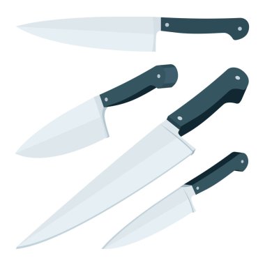 Mutfak bıçakları vektör çizimleri ayarlandı. Gerçekçi mutfak bıçakları ikon koleksiyonu. Kümenin bir parçası.