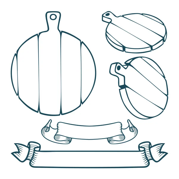 Houtsnijplank Handgetekende Ronde Snijplank Vector Illustratie Deel Van Verzameling — Stockvector