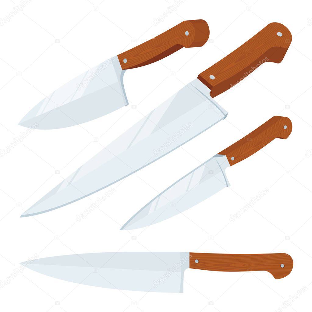 Kitchen knifes vector illustrations set. Realistic kitchen knifes icon collection. Part of set.