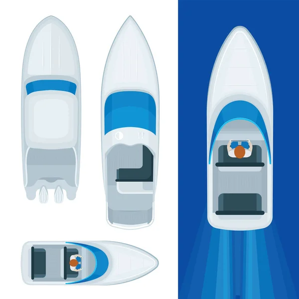 Speedboote Von Oben Speed Boote Oben Luftbild Realistische Vektor Illustrationen — Stockvektor
