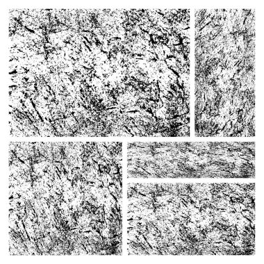 Farklı boyutlarda soyut arka planlar ayarlandı. El çizimi eski püskü, kirli ve tırmalanmış bir arka plan. Kümenin bir parçası.