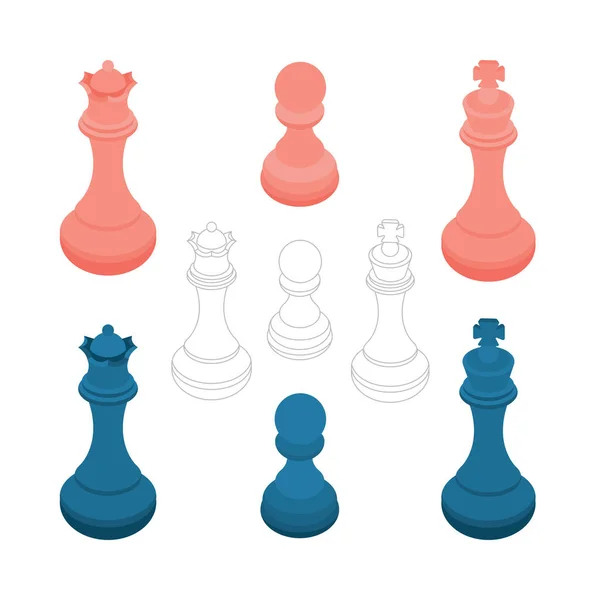 Schachfiguren Gesetzt Schachkönig Dame Und Bauernvektorillustrationen Gesetzt Teil Des Sets — Stockvektor
