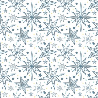 Yıldızlar. Elle çizilmiş farklı yıldızlar pürüzsüz desen. Yıldızlar kusursuz arkaplan çiziyor. Kümenin bir parçası.