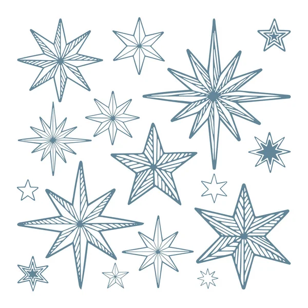 Звезды Ручные Рисунки Различных Векторных Звёзд Коллекция Эскизов Звезд Часть — стоковый вектор