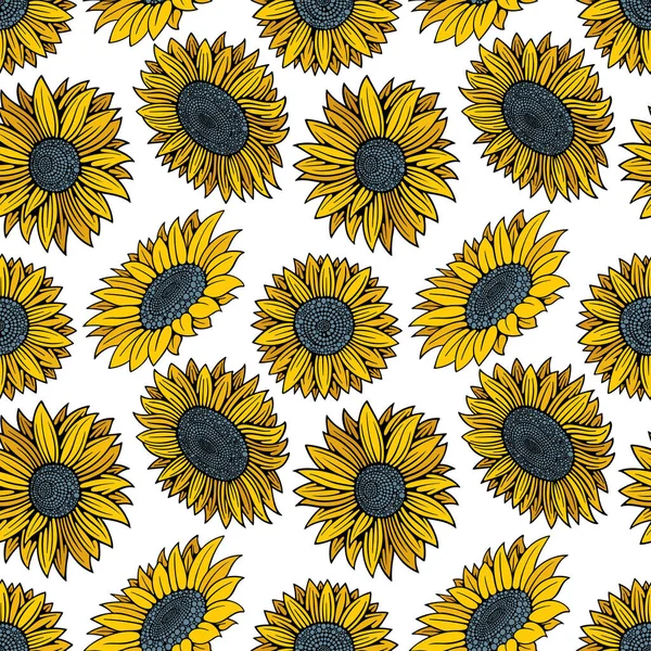 Sonnenblumen Hand Zeichnung Skizze Vektor Nahtlose Muster Sonnenblumen Endlose Textur — Stockvektor