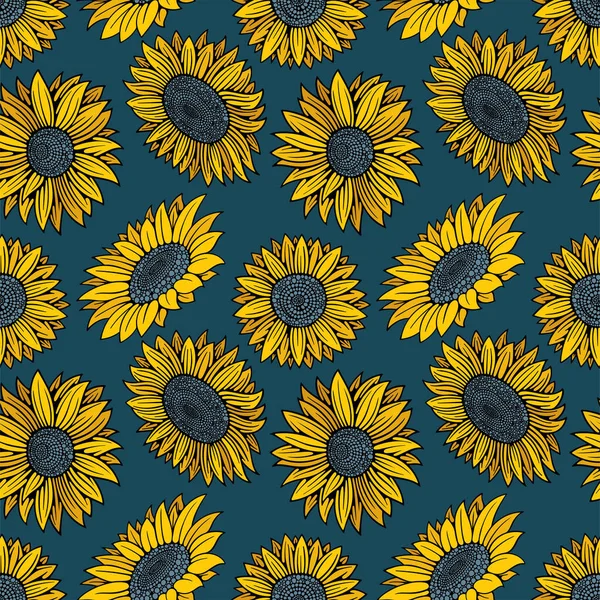 Sonnenblumen Hand Zeichnung Skizze Vektor Nahtlose Muster Sonnenblumen Endlose Textur — Stockvektor