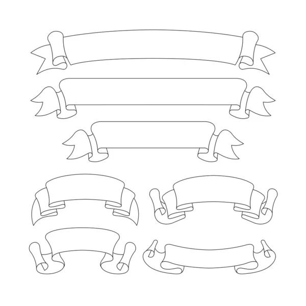 Ленты Баннеры Контурные Векторные Ленты Набор Иллюстраций Старом Стиле Элементы — стоковый вектор