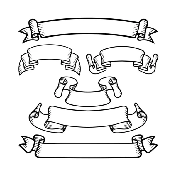 Fitas Faixas Fitas Vetor Estilo Vintage Desenhadas Mão Desenho Esboço —  Vetores de Stock