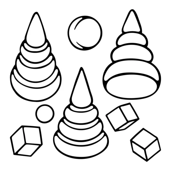 玩具金字塔 球和立方体 给婴儿和幼儿手绘玩具 草图矢量插图 成套服务的一部分 — 图库矢量图片