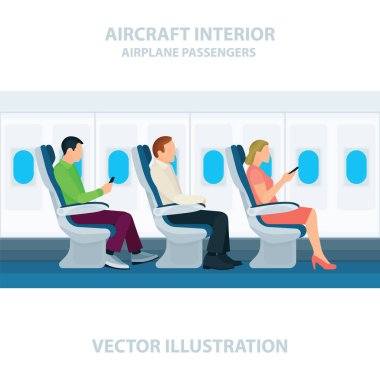Uçak koltuğu. Yolcu kabini. Uçağın içi.. 