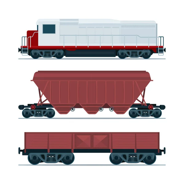 Tren Kargo Vagonları Demiryolu Taşımacılığı Dizel Lokomotif Zıpzıp Arabası Kargo — Stok Vektör