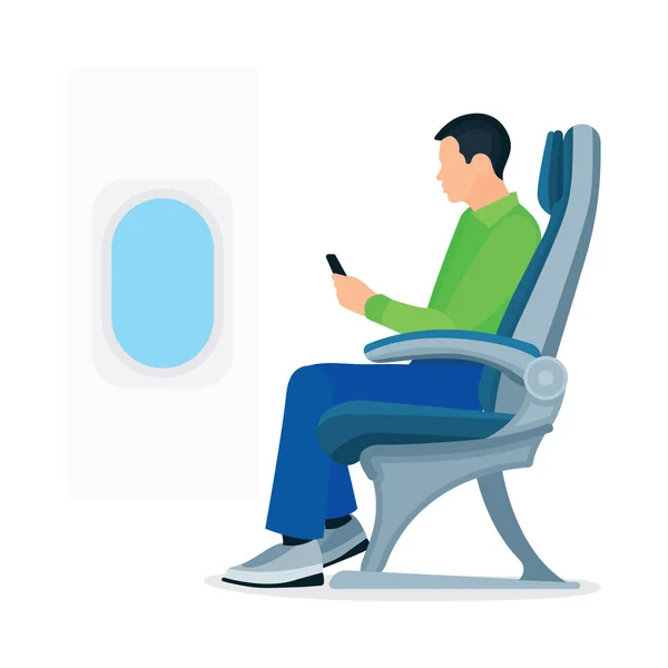 Passager Avion Homme Assis Dans Avion Intérieur Aéronef — Image vectorielle