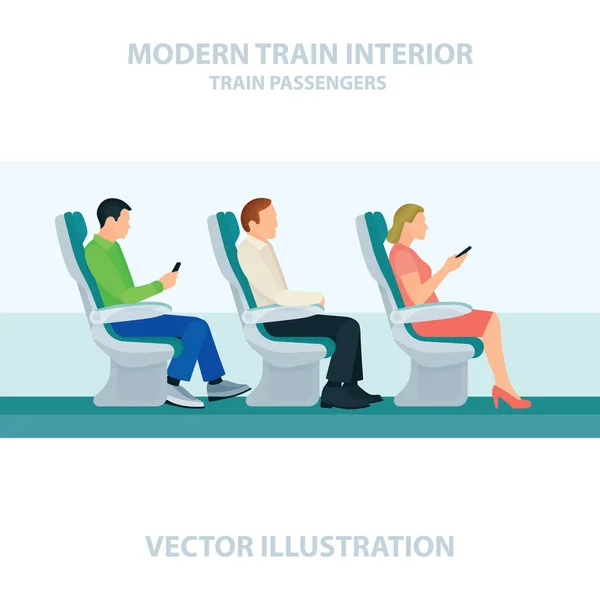 Passageiros Nos Bancos Dos Comboios Interior Cabine Parte Conjunto — Vetor de Stock