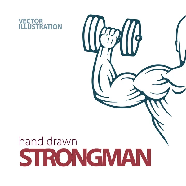 Muscular Bodybuilder Dumbbells Strong Male Body Hand Drawn Vector Illustration — Stock Vector