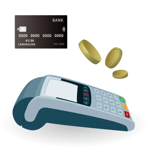 Betalningsterminal Kreditkort Och Gyllene Mynt Illustration Betalningsmetod Del Uppsättning — Stock vektor