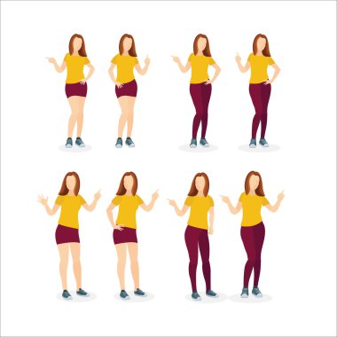 Genç bir kız. Kadın vektör çizimleri ayarlandı. Farklı noktalar. Kümenin bir parçası. 