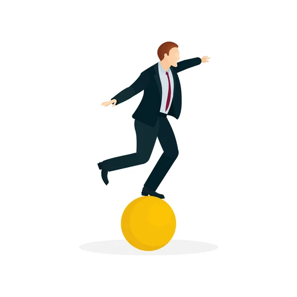 Hombres Negocios Equilibrándose Esfera Dorada Hombre Traje Corporativo Ilustración Vectorial — Vector de stock