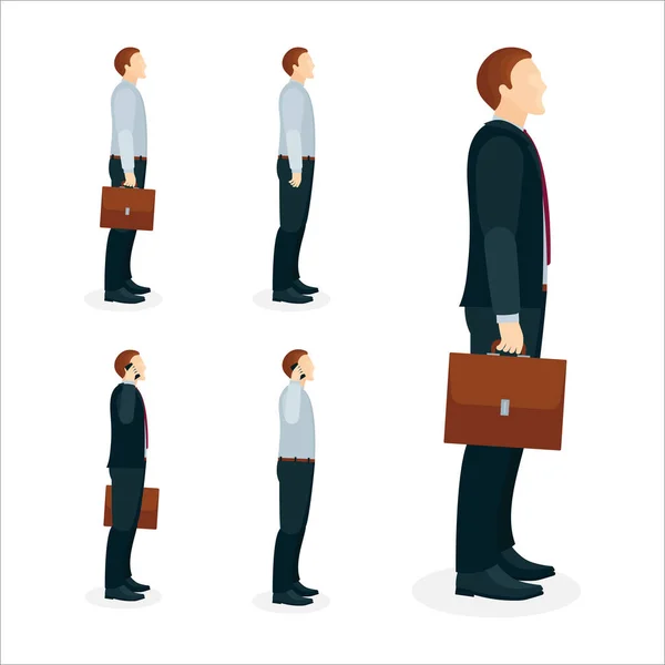 Hombres Pie Carácter Masculino Traje Corporativo Oficial Con Estuche Empresarios — Vector de stock