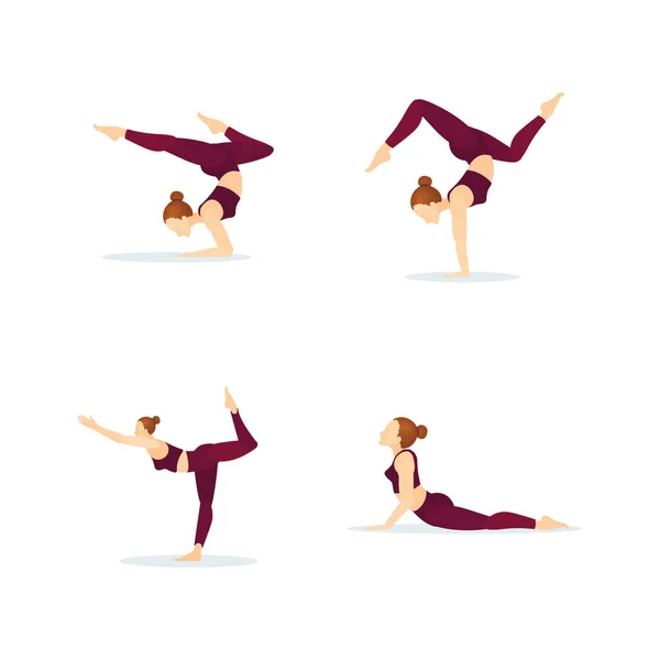 Female Different Yoga Poses Yoga Girl Character Yoga Positions Young — Stock Vector