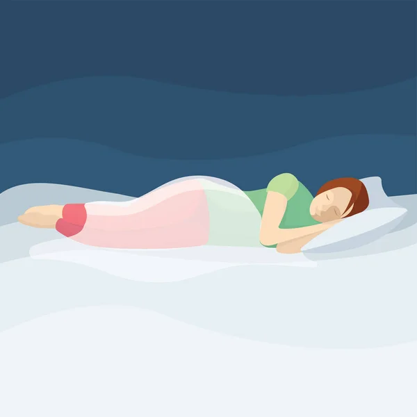 Векторная Иллюстрация Спящей Женщины Женщина Спит Постели Леди Спит Ночам — стоковый вектор
