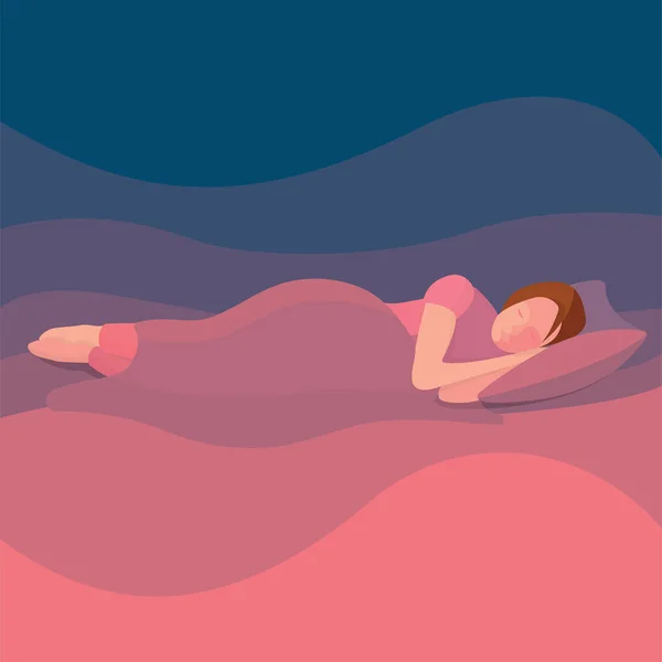 Femme Endormie Femme Dormant Lit Avec Couverture Illustration Vectorielle Chambre — Image vectorielle