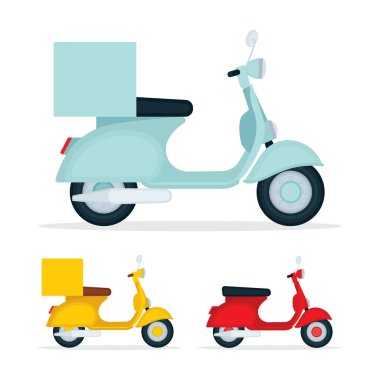 Scooter. Eski mobilet vektör çizim seti. Eski tarz eski şehir motosikletleri.  