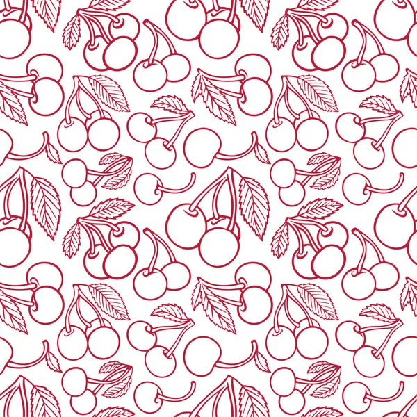 樱桃手绘无缝背景 不同的樱桃素描画无尽的图案 成套服务的一部分 — 图库矢量图片
