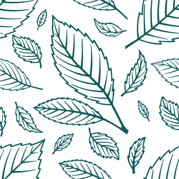 Grüne Blätter Von Hand Gezeichnet Nahtlosen Hintergrund Blätter Unterschiedlicher Form — Stockvektor