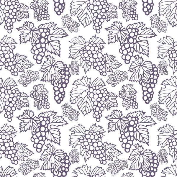手绘葡萄和葡萄藤无缝背景 一连串的葡萄向量无休止的模式 葡萄和葡萄标志和装饰品 成套服务的一部分 — 图库矢量图片