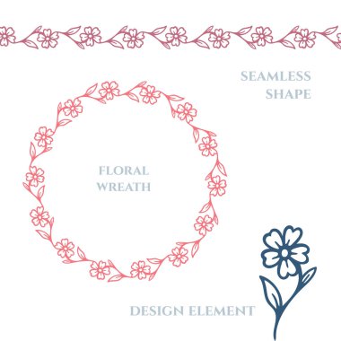 El çizimi çiçek tasarımı. Yapraklar ve çiçek çizimleri. Çiçek fırçaları.