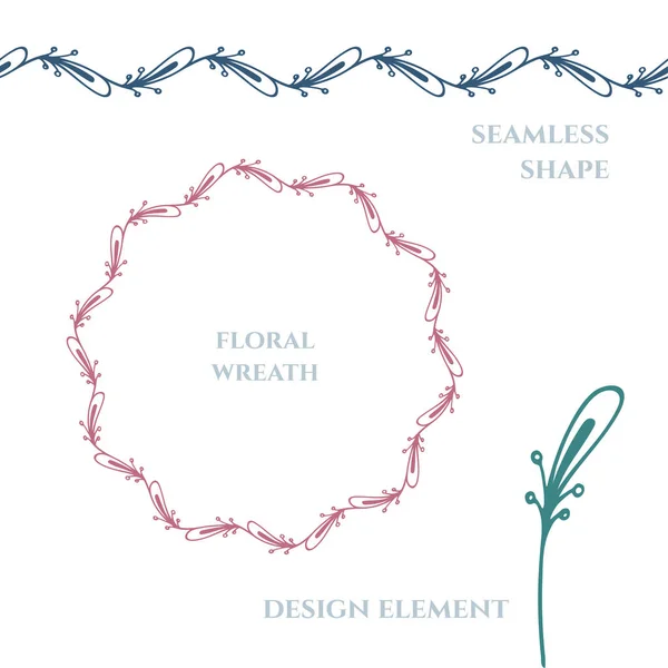 Elementos Diseño Floral Dibujados Mano Hojas Flores Bosquejo Dibujo Cepillos — Vector de stock