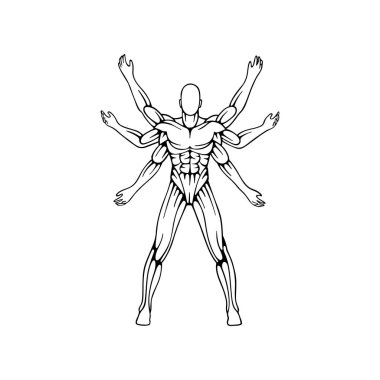 Altı elli insan çizimi. Çoklu görev konsepti el çizimi vektör çizimi. Kümenin bir parçası.