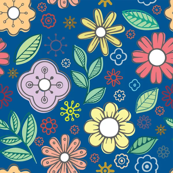 Nahtlose Bunte Muster Mit Handgezeichneten Verschiedenen Blumen Skizze Zeichnung Farbe — Stockvektor