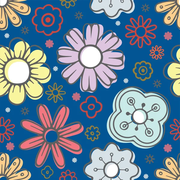 Nahtlose Bunte Muster Mit Handgezeichneten Verschiedenen Blumen Skizze Zeichnung Farbe — Stockvektor