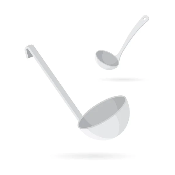 Suppenkelle Vorhanden Verschiedene Metallische Suppenkellen Vektor Illustrationen Set Küchenutensilien Vorhanden — Stockvektor