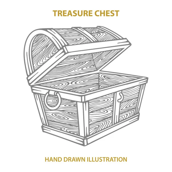Treasure Chest Part Set Hand Drawn Opened Wooden Pirate Chests — Stock Vector