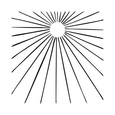 Güneş patlaması. El çizimi ışık ışını vektör çizimi. Güneş patlaması tasarım elementleri, doğrusal çizim. Retro logo ve amblem için ışık ışını patlaması.